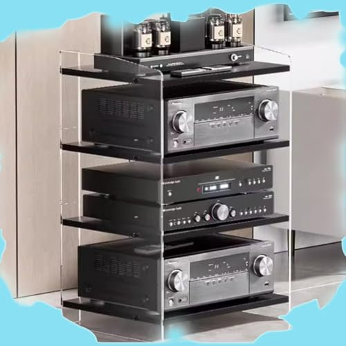 ZIUSFAC Audio Rack Hifi Regal Acryl Multimedia Regal Mini HiFi-Ständer 3/4-stufiger AV Medienständer Plattenspieler Rack Audioständer Mit Verstellbaren Regalen Audio Schrank(Clear+Black,40x52.2x79.4cm