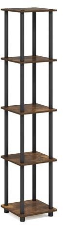 Furinno Turn-N-Tube 5-Tier Corner Square Rack Display Shelf with Round Tube, Amber Pine/Black