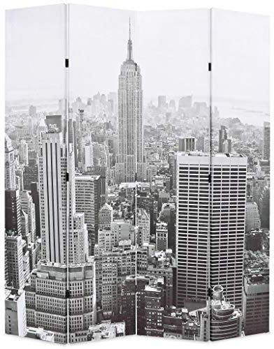 Rantry Faltbarer Paravent, 160 x 170 cm, Druck New York, weiß und schwarz, Innenmöbel für Wohnzimmer, Büro, Schlafzimmer