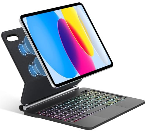 SENGBIRCH Custodia Tastiera per iPad 10 Generazione 10.9 2022, Trackpad Muti-Touch, Supporto Magnetico Retroilluminazione a 7 Colori Magic Bluetooth Tastiera Italiano QWERTY, Nero