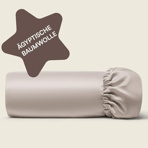 Amqua Spannbettlaken 90x200cm Baumwolle Taupe | Spannbetttuch 90x200cm hohe Matratze bis 30cm Steghöhe| ägyptische Baumwolle Bettlaken 90x200 | einfarbig | besonders weich