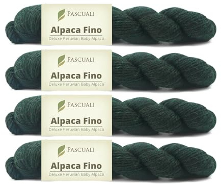 PASCUALI | Alpaca Fino | Strickwolle aus 100% Alpakawolle (Babyalpaka) Alpaka Wolle Alpaca Baby zum Stricken und Häkeln, SET: 4 Stränge - 200g - Farbe: Tannengrün 43