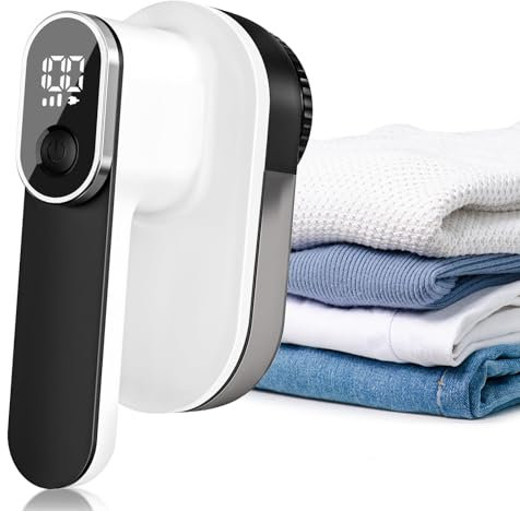 HAPPHOOH Quitapelusas Electrico, Quita Pelusas Ropa Recargable, Cuchilla de 6 Hojas, 3 Velocidades, Pantalla LED, Quita Bolas de la Ropa y Muebles