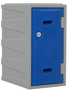 Plastic Storage Lockers, Heavy Duty Blue & Grey Polyethelene Stackable Lockers with Key Locks for Workplaces, Gyms, Changing Rooms and Schools (600mm Tall)