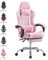 Sweetcrispy Videospiel-Schreibtischstuhl - Ergonomischer Computerstuhl mit Fußstütze und bequemer Lendenwirbelstütze, PU-Leder-Liegesessel mit Kopfstütze,rosa
