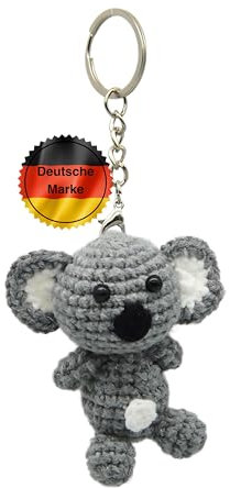 KEYSPACE Porte-clés koala Karla - Adorable peluche crochetée à la main Amigurumi - Adorable peluche koala - Porte-clés en peluche koala mignon - Cartable, gris, S