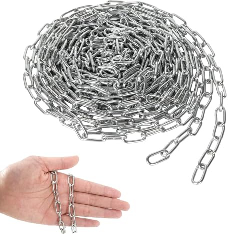 304 Edelstahlkette, 10 m Länge, 3 mm robuste Kettenglieder, Metallkette, Sicherheitskette für Zaun, Tor, Tür, Fahrrad, Schaukel, Sicherheitsschloss, Hebeketten
