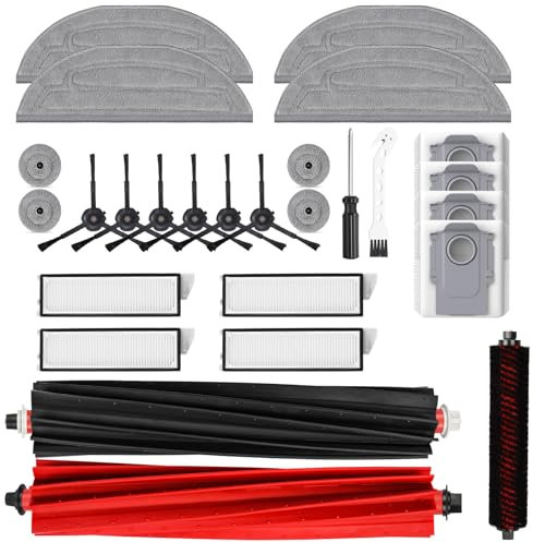 35 Stück Zubehör für Roborock S8 MaxV Ultra Staubsauger, 2 Hauptbürsten 4 HEPA-Filter 4 Wischtücher 4 wischmopp 6 Staubbeutel 6 Seitenbürsten 6 Vanillechips 1 Schraubendreher 1 Reinigungsbürste