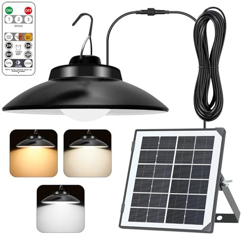 BORDEAG Solar Hängelampe für Außen, Solarlampen für Außen Hängen, 3 Farbtemperatur Hängelampen mit Fernbedienung, Solar Lampe Outdoor, Solarlampe Hängend, Pendelleuchte für Terrasse Garten Balkon