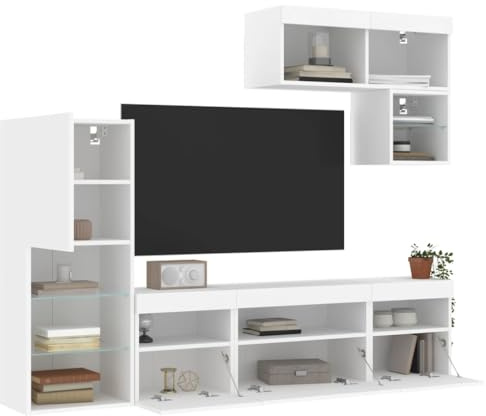 Xichuzi 6-TLG. Wohnwand mit Beleuchtung Weiß Holzwerkstoff, Wohnwand Wohnzimmer, Wohnzimmer Möbel, Schrankwand Wohnzimmer, Tv Möbel, Anbauwand Wohnzimmer - 3216732