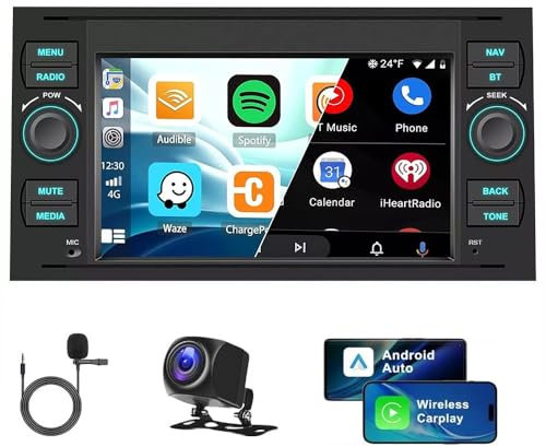 4+64GB Android 13 Car Stereo Radio for Ford C-Max Focus MK2 Transit MK7 7-Inch w/Wireless Carplay & Android Auto Car Stereo FM/RDS Radio Receiver Support AHD Rear Camera Mirror Link Split Screen