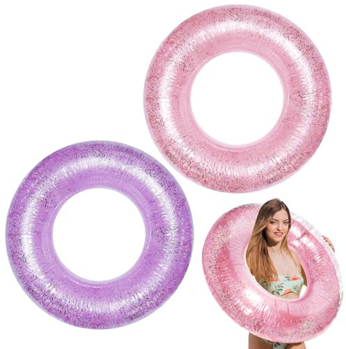 2er Set Aufblasbarer Schwimmreifen mit Glitzern 75 cm, Schwimming Ring Erwachsene, Gummiring zum Schwimmen, Poolspielzeug für Strand, Schwimmbad & Outdoor-Partys