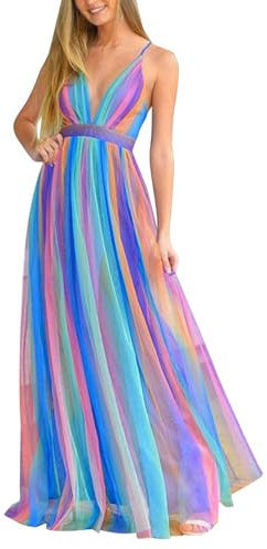 Vhersily Sommerkleid für Damen, LGBT-Q Gay Pride Monat Boho Maxi Rainbow V-Ausschnitt mit Taschen Pride Rock Brautschmuck, Frühlingskleidung, sexy Kleider, Curvy, Zeremonie, Warmes Rosa., M