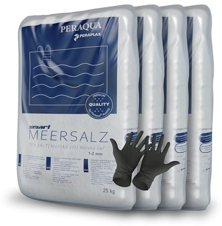 Peraplas Poolsalz 100 kg aus Meersalz, Schwimmbadsalz, Regeneriersalz, Chlorinator geeignet, Salzelektrolyse, Siedesalz inklusiv 1 Paar ARNOMED Einweghandschuh