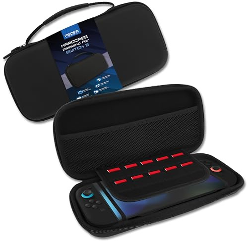PEDEA Tragetasche für Nintendo Switch 2 – Hardcase Schutzhülle mit Zubehörfach – Tasche für Konsole, Joy-Con & Kabel – stoßfest, kratzsicher, kompakt – Reisetasche für Switch 2 2025, schwarz
