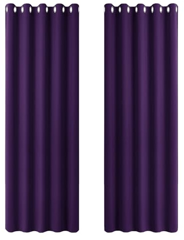 PONY DANCE Purple Blackout Thermal Curtains- Super Soft Eyelet Energy Saving Noise Reducing Curtains Privacy Protected Panels for Sliding Glass Door/Living Room, 2 Panels, W 66 by D 84 Inch