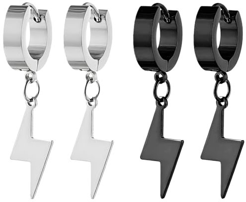 Liitata 2 Paar Gothic Blitz Ohrringe Edelstahl Blitz Ohrringe Hip Hop Punk Rock Earrings für Mädchen Frauen- Silber und Schwarz