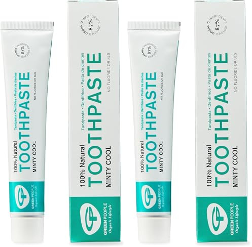 Green People Minty Cool Toothpaste 50ml | 100% Natural Mint Toothpaste for Adults | Fluoride & SLS Free | Organic & Natural | Soothes Sensitive Gums | Vegan & Cruelty Free