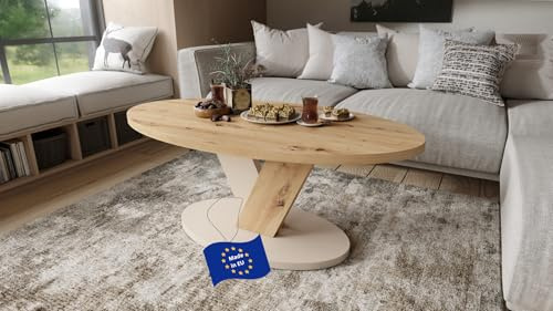 designimpex Design Couchtisch Lova Eiche Artisan/Beige matt 110x45x60 cm oval Couch Table Ablage Stubentisch Living Room Table Moderne Tische ovaler Wohnzimmertisch Sofa Wohnzimmer Küchentisch