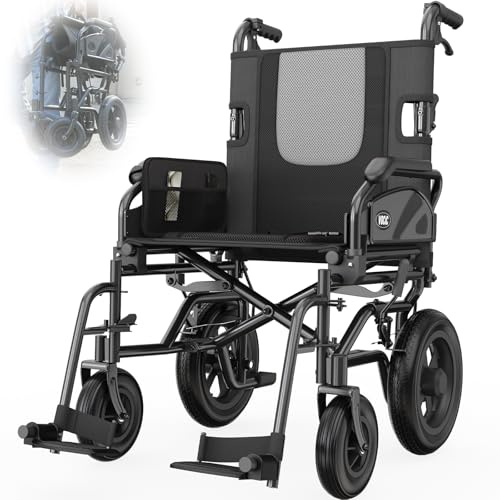 VOCIC U11 Silla de Ruedas Plegable Ligera 13KG Estrecha | Silla ruedas transporte hasta 136KG para mayores,neumáticos 30CM,cojín 3D,doble freno,aluminio (Gris)