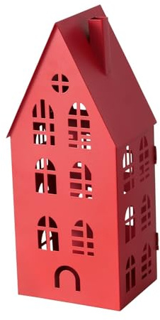 Laterne aus Metall – rotes Lichthaus – ca. 15,8 × 13,3 × 37 cm | Windlicht, perfekt für Stumpenkerzen, Teelichter & LED-Lichter – Wohnaccessoire für Herbst, Winter, Neutral – Seaside No.64