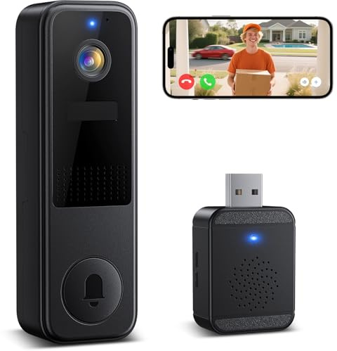 Belleye 2K Sonnette sans Fil avec Caméra, 2,4G WiFi Sonnette Vidéo sans Fil Extérieure Étanche, Détection Mouvement PIR,Stockage Cloud Uniquement,Audio Bidirectionnel,Vision Nocturne