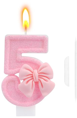 5th Birthday Cake Topper, Pink Butterfly Happy Birthday Candle, Number 5 Candles, Glittering Cake Toppers Candles for Girls Theme Party Family Gathering Decorations(Number 5)