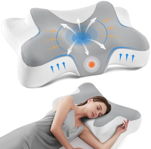 DONAMA Oreiller Cervical Ergonomique Mémoire de Forme,Gris Blanc