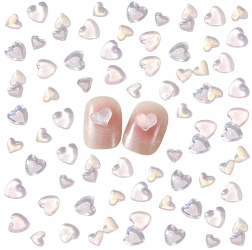 3D Heart Nail Art Charms- 200PCS Pink Glitter Acrylic Heart Nail Charms,Flatback Heart Nail Rhinestones Gems 4mm 6mm Resin Nail Jewelry Decorations for Women Girls DIY Manicure Accessories