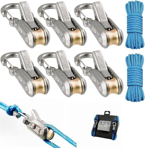 6-Pack Paracord Adjusters,ope Tightening Tool & Tensioner,Rope with Roller Tensioner Heavy-Duty Tie Down for Camping, Tarps, Guy Lines, Boating & Outdoor Gear