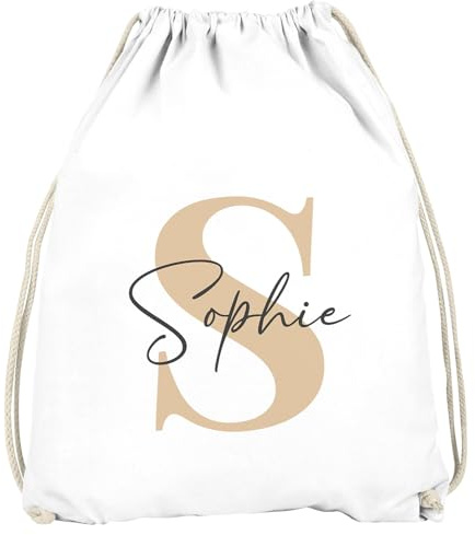 SpecialMe® Turnbeutel mit Name Monogramm Anfangsbuchstabe Initiale personalisierte Geschenke Geburtstag Beige unisize
