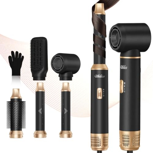 UKLISS Hair Styler 5 i 1 Airstyler hårstyler Air locktång | Hårtork plattborste multistyler rund borste hårfön varmluftsborste hårstyling apparater hårtork svart