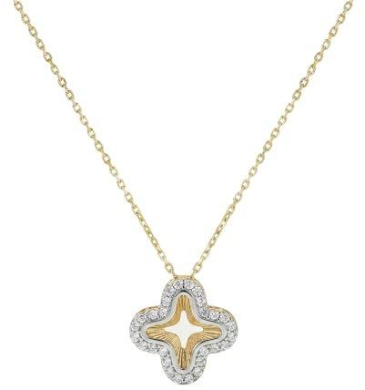 Suzan Gold® 375 Echtgold Halskette mit Kleeblatt Anhänger und Zirkonia elegant hypoallergen wasserfest – Veloria Clover