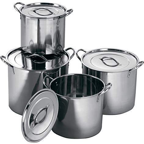 Premier Housewares Cooking Pots Set of 4 Stock Pot Stainless Steel Cookware Set Mirror Polished Slow Cookers With Handles / Pots And Pans With Lids 22 x 20 x 35, Silver