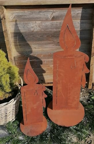 terracotta-toepfe-de Neu ! 2er Set große sehr dekorative Kerzen 60 cm und 90 cm hoch aus Metall Edelrost Rost Weihnachten Deko Advent