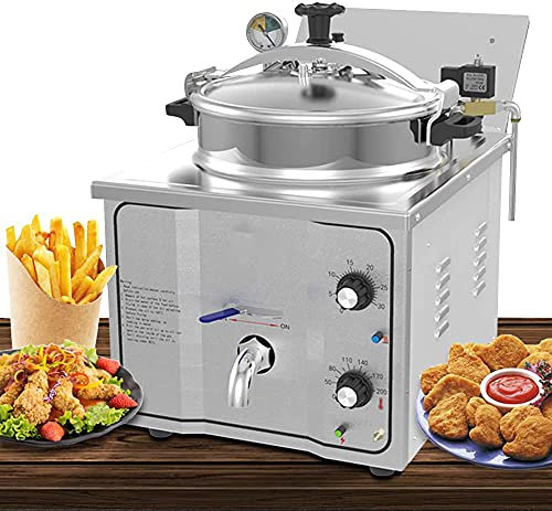 CGOLDENWALL Freidora de pollo a presión eléctrica comercial de acero inoxidable de 2,4 kW, 15 L, 110 V/220 V
