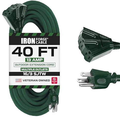 Outdoor Wrought Iron Extension Cord with 3 Electrical Outlets - 16/3 SJTW Durable