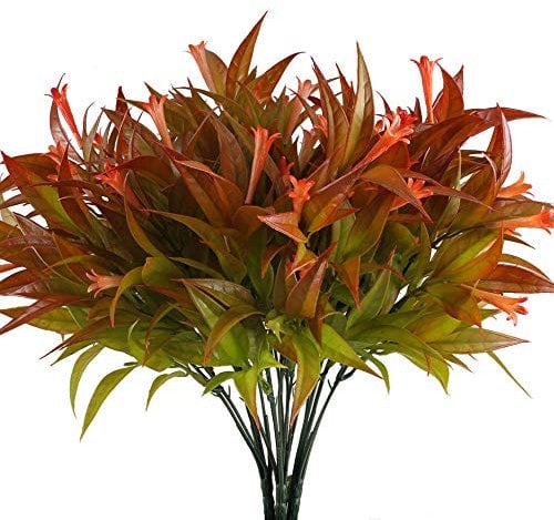 NAHUAA Fake Flower Plants 4PCS Artificial Greenery Stems Morning Glory Shrubs Bushes Faux Outdoor Plants for Front Porch Window Box Table Centerpieces Home Summer Farmhouse Spray in Red