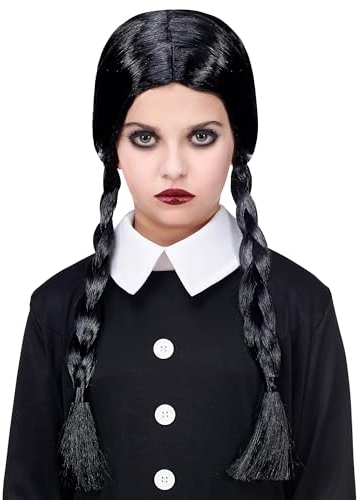 W WIDMANN MILANO Party Fashion 46924 - Perücke Dark Girl, für Kinder, geflochtene Zöpfe, schwarz, Halloween, Karneval, Mottoparty