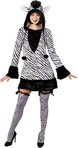 narrenkiste O9414-38-40 schwarz-weiß Damen Sexy Zebra Kleid Kostüm mit Kapuze Gr.38-40