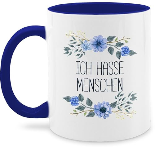 Tasse Tassen 325ml - Statement Sprüche - Ich hasse Menschen - 325 ml - Dunkelblau - blümchen spruchtasse sarkasmus blumen kaffeetasse tasse+ich+hasse+menschen spruchtassen spruch people haferl
