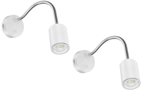 ledscom.de 2 Stück Leselampe WAIKA mit Schwanenhals und Schalter weiß matt, inkl. GU10 LED Lampe (weiß, 5,3W, 504lm, 44°)