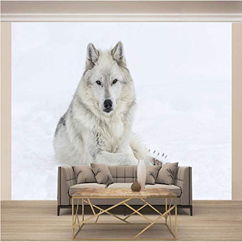 Decoration Papier Peint Murale 200X150 Cm Loup Des Neiges Animal Blanc 3D Papier Peint Mural Poster Enfant Chambre Garcon Fille Ado Décoration De La Maison Intissé Photo Poster Peinture Murale