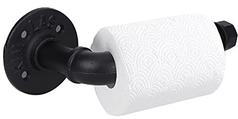 Pipe Toilet Paper Roll Holder, Black Toilet Paper Holder Wall Mount Vintage Tissue Holder with Hardware for Bathroom Kitchen