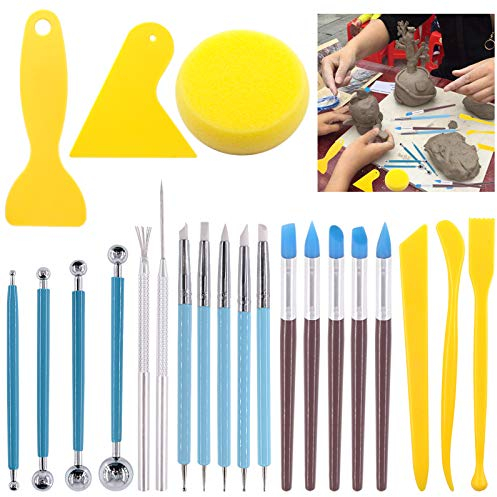 Glarks 22-teiliges Modellierwerkzeug-Set für Modelliermasse, inklusive doppelendigem Modellierwerkzeug, Kugelstift, Gummispitze und Kunststoff-Töpferei für Prägung, Kunst, Nagelkunst, Malerei