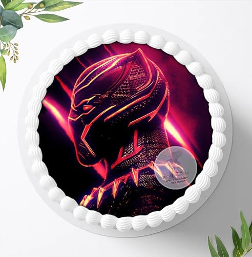 Für den Geburtstag ein Tortenbild, Zuckerbild mit dem Motiv: Black Panther, Essbares Foto für Torten, Fondant, Tortenaufleger Ø 20cm, 0406w