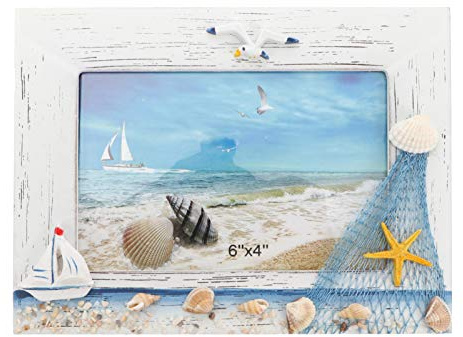 WINOMO - Cornice per foto nautica, da spiaggia, da tavolo, in legno, ideale come regalo per la scrivania dell'oceano mediterraneo