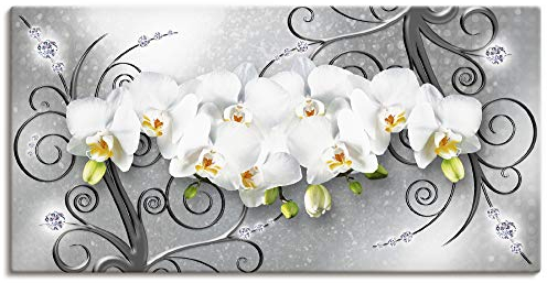 ARTLAND Wanddeko Leinwand Bilder Wandbild 60x30 cm Querformat Abstrakte Bilder Blumen Blüte Orchideen Kunst Abstrakt Weiß U1QV