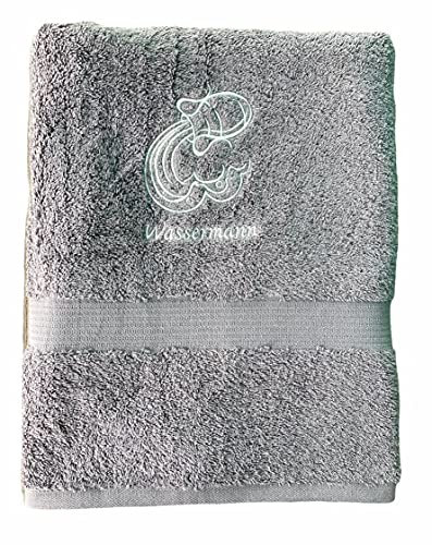 Krings Fashion Duschtuch mit Sternzeichen hochwertig Bestickt, 70 x 140cm 100% Baumwolle, Farbe anthrazit, Stickfarbe Silbergrau, Motivauswahl - jetzt anpassen