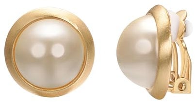 Vogem Gold Pearl Clip On Earrings for Women Ladies 18ct Gold Plated Vintage Round Freshwater Pearl Non Pierced Ear Clips Mother's Day Gift